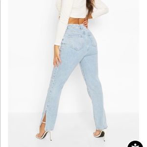 BooHoo light wash split hem jeans